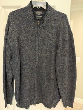 Pendleton Men’s Full-Zip Heathered Navy Wool Sweater XL